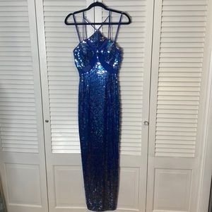 Peak Evenings | NWT Sleek Blue Sequined Formal Dress | Size 2